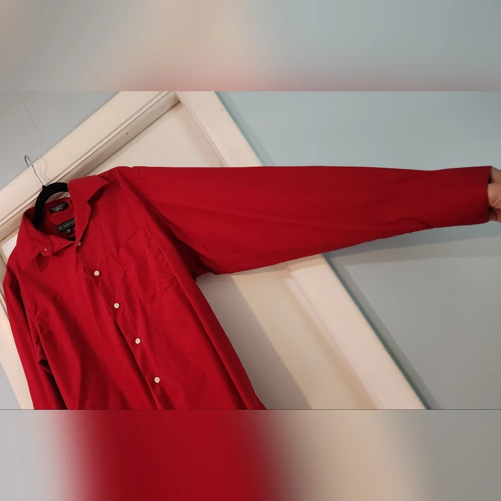 Men's Bill Robinson Red Button Down Long Sleeve Shirt, Size M - Picture 7 of 16